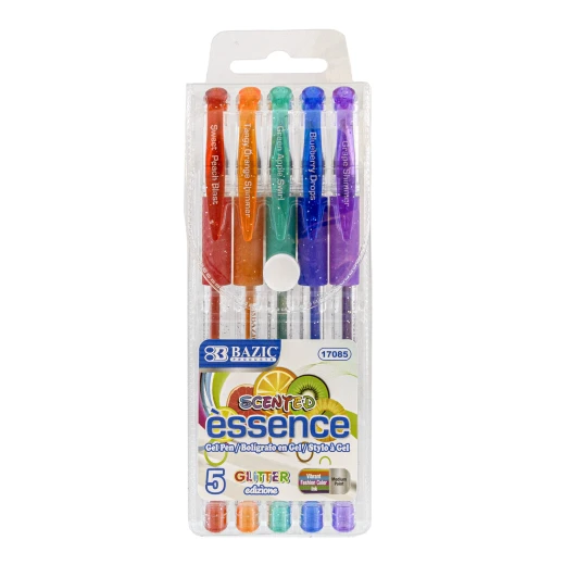 Bazic 5 Scented Glitter Color Essence Gel Pen - Bazic - Image 2