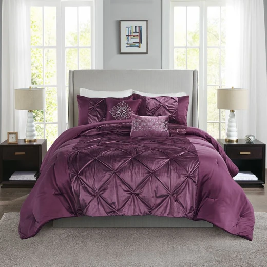 Nova Home Mia Velvet and Sateen Comforter Set, 8 Pieces, King Size, Burgundy Color Nova Home Mia Velvet and Sateen Comforter Set, 8 Pieces, King Size, Burgundy Color