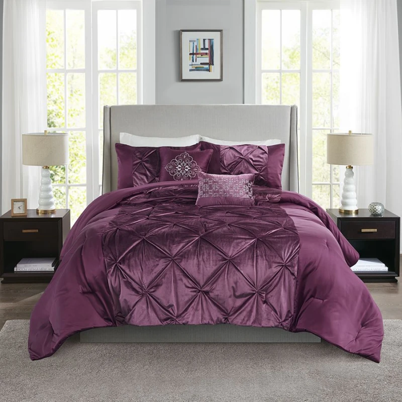 Nova Home Mia Velvet and Sateen Comforter Set, 8 Pieces, King Size, Burgundy Color - Nova Home
