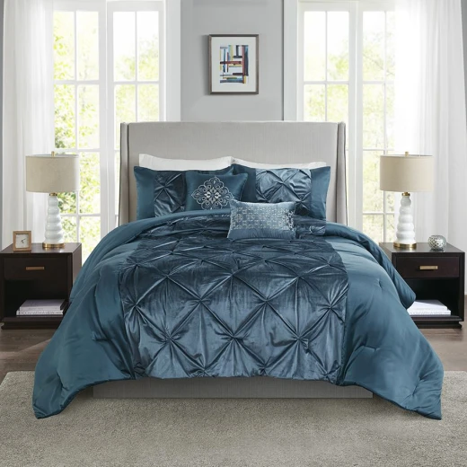 Nova Home Mia Velvet and Sateen Comforter Set, 8 Pieces, King Size, Teal Color Nova Home Mia Velvet and Sateen Comforter Set, 8 Pieces, King Size, Teal Color
