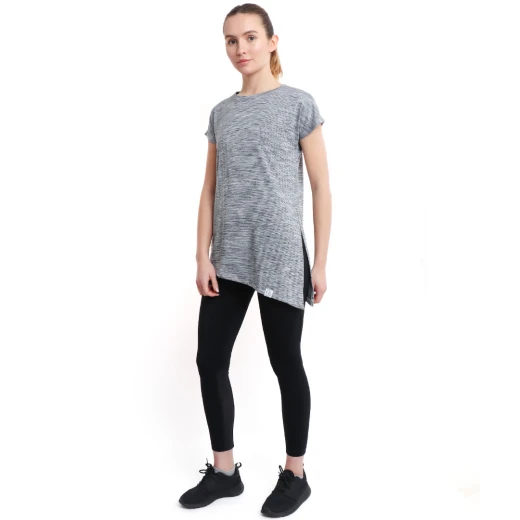 RB Women's Side High-Low T-Shirt, Small Size, Striped Black & White Color RB Women's Side High-Low T-Shirt, Small Size, Striped Black & White Color