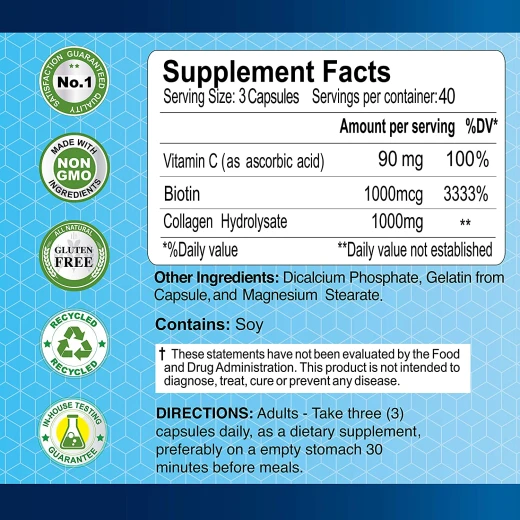 Alfa Vitamins Collagen C Hydrolysate Capsules with Biotin, 120 Capsules - Alfa Vitamins - Image 2