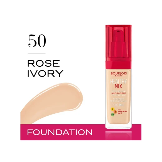 Bourjois Healthy Mix Anti Fatigue Foundation Rose Ivory 50 Radiant Complexion Makeup 30ml Long Lasting - Bourjois - Image 3