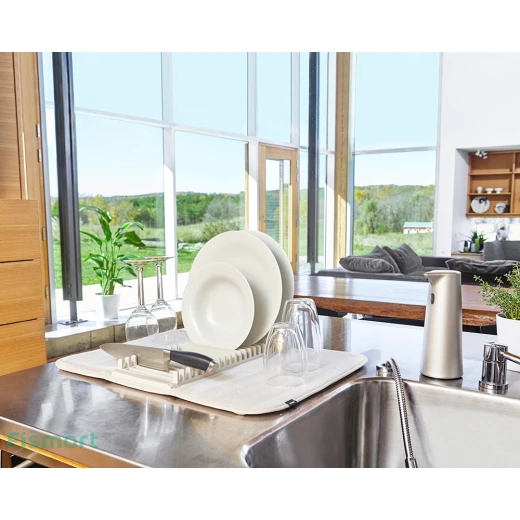 Umbra dish drying matt with versatile dish rack, light beige color - Umbra - Image 2