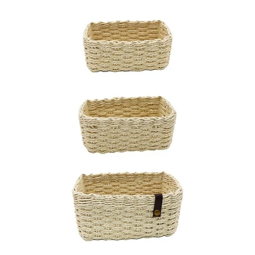 Weva stack faux rattan storage basket set, ivory color, 3 pieces - Weva - Image 5