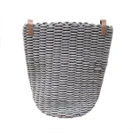 Weva ridger cotton laundry basket with leather handle, grey - Weva