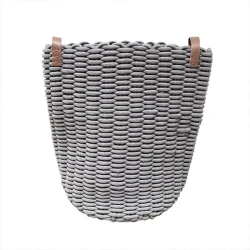 Weva ridger cotton laundry basket with leather handle, grey