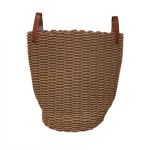Weva ridger cotton laundry basket with leather handle, taupe - Weva