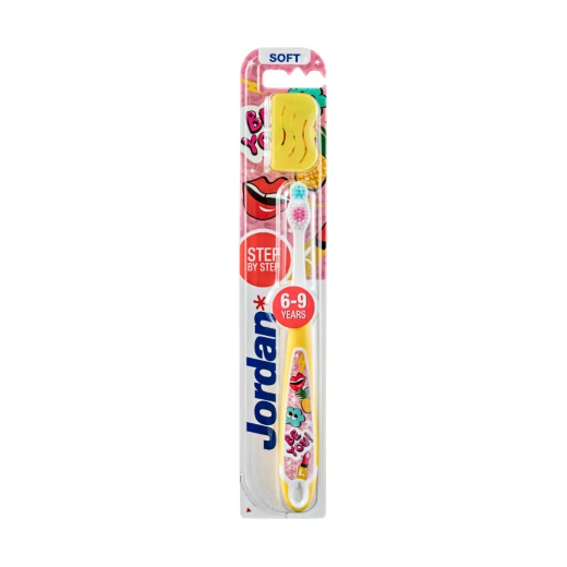 Jordan Children's Toothbrush Jordan Step 3 (6-9 years) Soft Brush with a Cap for Travel - باللون الأصفر - جوردان - Image 5