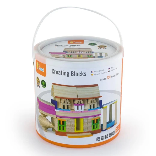 Viga Bucket Wooden Creation Blocks, 250 Pieces Viga Bucket Wooden Creation Blocks, 250 Pieces