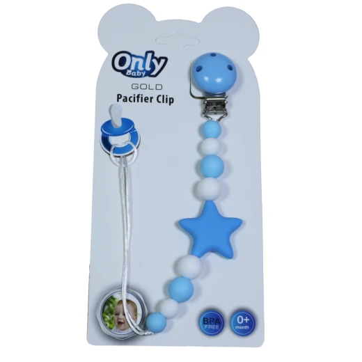 Only Baby Pacifier Clip, Star Shaped, Blue Color Only Baby Pacifier Clip, Star Shaped, Blue Color