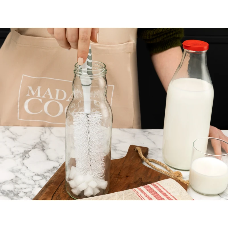 Madame Coco Graque Bottle Brush White & Grey Ergonomic Handle Durable Bristles for Deep, Gentle Cleaning of Bottles & Baby Bottles - Madame COCO