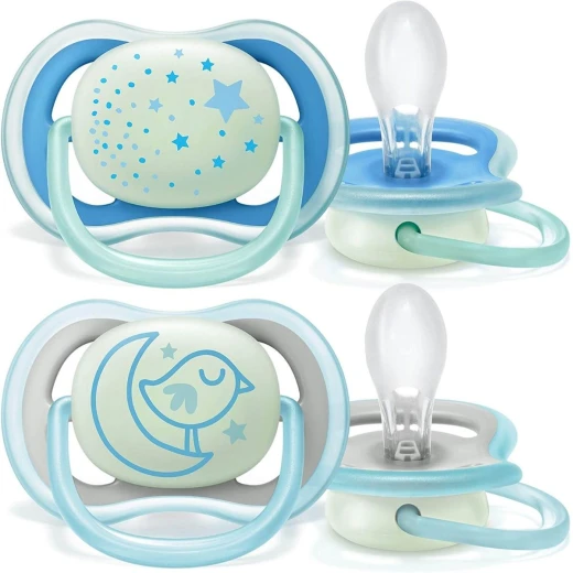 Philips Avent Ultra Air Nighttime Pacifier, 6-18 months, blue, 2 pack - فيليبس افينت - Image 2