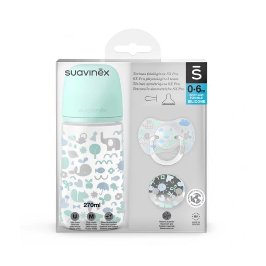 Suavinex Memories Baby Bottle Set, Blue Color, 3 Pieces, 270 Ml Suavinex Memories Baby Bottle Set, Blue Color, 3 Pieces, 270 Ml