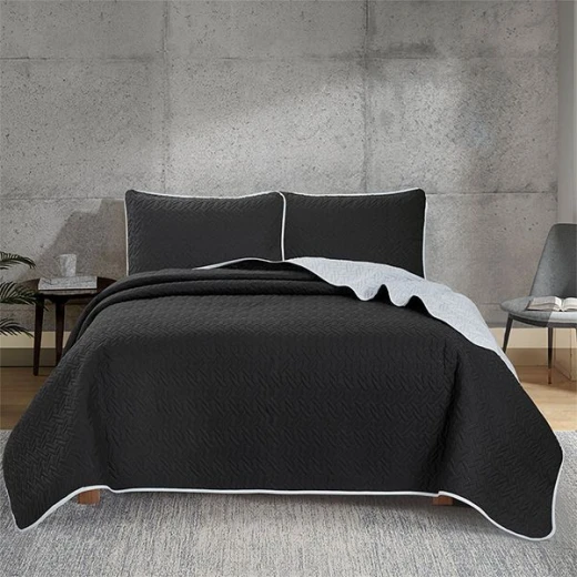 Nova home cross double face bedspread set, black and silver color, king size, 4 pieces - Nova Home - Image 2