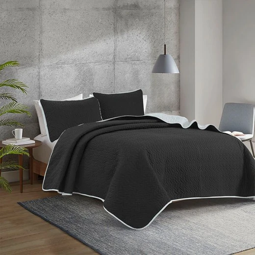 Nova home cross double face bedspread set, black and silver color, king size, 4 pieces Nova home cross double face bedspread set, black and silver color, king size, 4 pieces