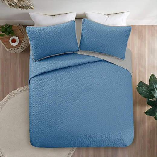 Nova home cross double face bedspread set, blue and silver color, king size, 4 pieces - Nova Home - Image 2