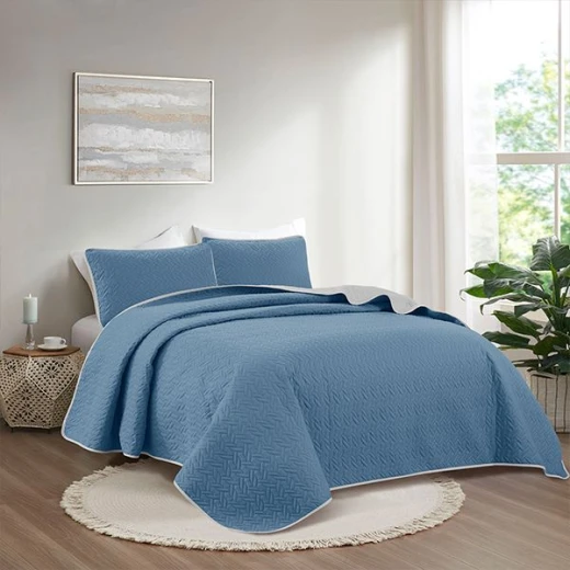 Nova home cross double face bedspread set, blue and silver color, king size, 4 pieces Nova home cross double face bedspread set, blue and silver color, king size, 4 pieces