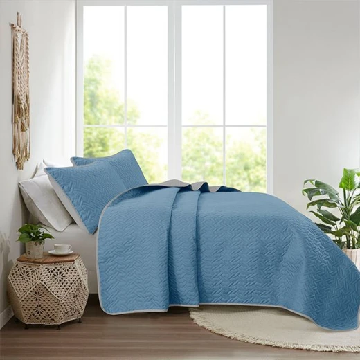 Nova home cross double face bedspread set, blue and silver color, king size, 4 pieces - Nova Home - Image 7