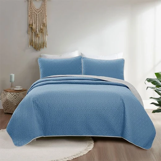 Nova home cross double face bedspread set, blue and silver color, king size, 4 pieces - Nova Home - Image 8