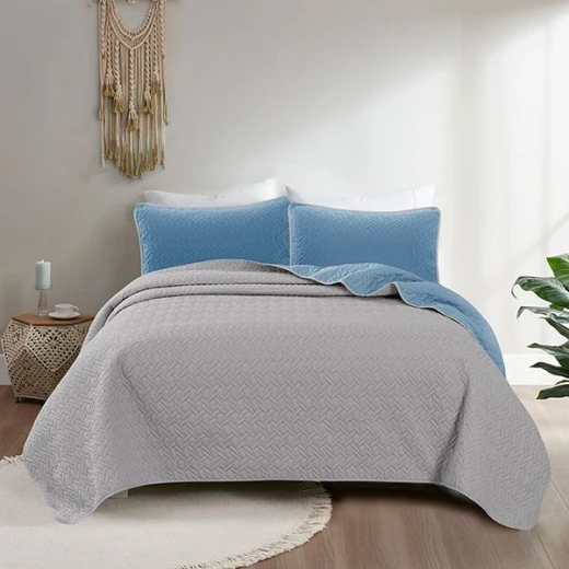 Nova home cross double face bedspread set, blue and silver color, king size, 4 pieces - Nova Home - Image 9