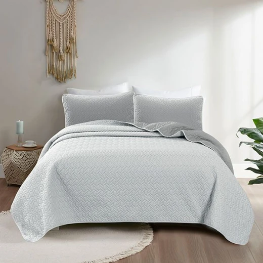 Nova home cross double face bedspread set, grey and silver color, king size, 4 pieces - Nova Home - Image 2