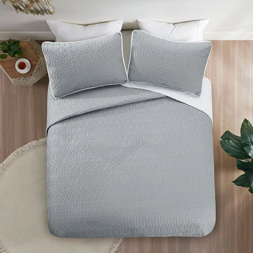 Nova home cross double face bedspread set, grey and silver color, king size, 4 pieces - Nova Home - Image 5