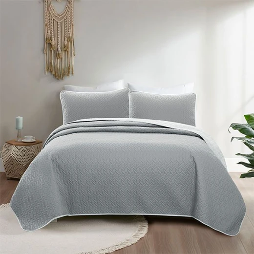 Nova home cross double face bedspread set, grey and silver color, king size, 4 pieces - Nova Home - Image 3