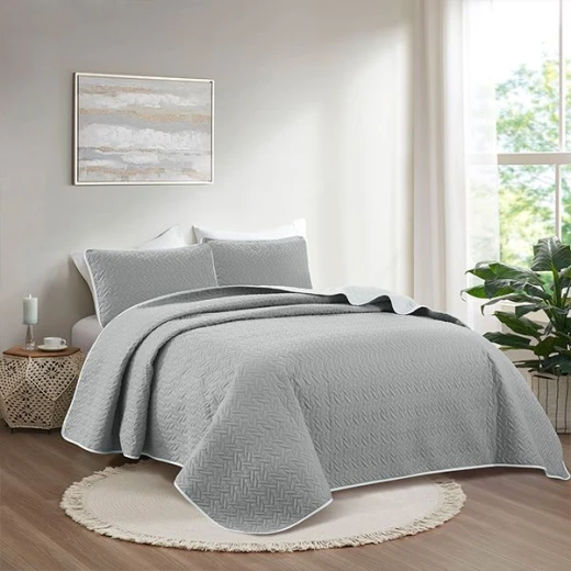 Nova home cross double face bedspread set, grey and silver color, king size, 4 pieces Nova home cross double face bedspread set, grey and silver color, king size, 4 pieces