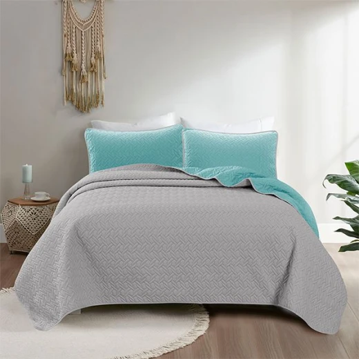Nova home cross double face bedspread set, turquoise and silver color, king size, 4 pieces 270x250 cm - Nova Home - Image 8