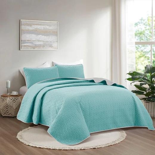 Nova home cross double face bedspread set, turquoise and silver color, king size, 4 pieces 270x250 cm Nova home cross double face bedspread set, turquoise and silver color, king size, 4 pieces 270x250 cm