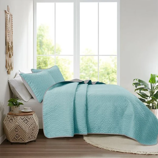 Nova home cross double face bedspread set, turquoise and silver color, king size, 4 pieces 270x250 cm - Nova Home - Image 7