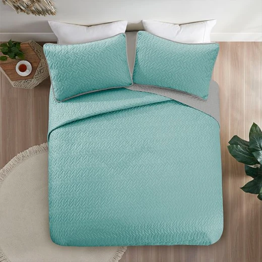 Nova home cross double face bedspread set, turquoise and silver color, king size, 4 pieces 270x250 cm - Nova Home - Image 2