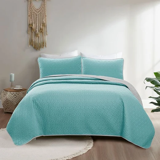 Nova home cross double face bedspread set, turquoise and silver color, king size, 4 pieces 270x250 cm - Nova Home - Image 9