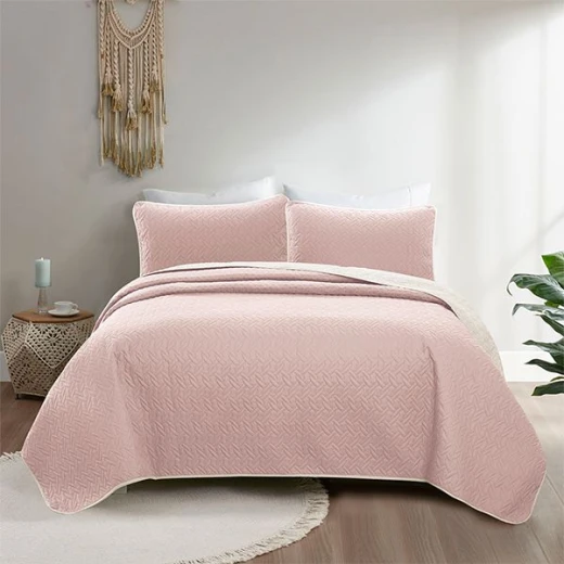 Nova home cross double face bedspread set, rose and ivory color, king size, 4 pieces - Nova Home - Image 3
