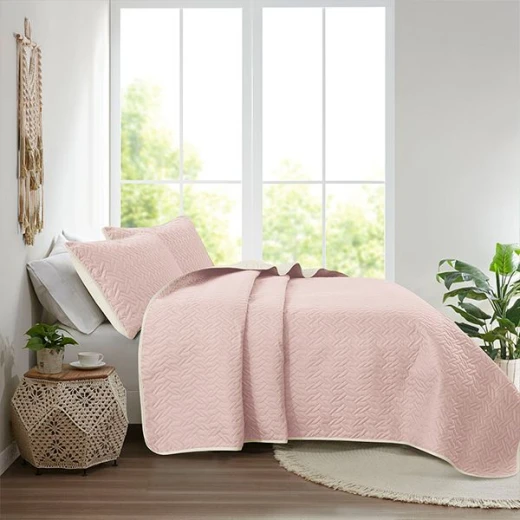Nova home cross double face bedspread set, rose and ivory color, king size, 4 pieces - Nova Home - Image 6