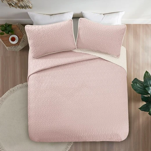 Nova home cross double face bedspread set, rose and ivory color, king size, 4 pieces - Nova Home - Image 4