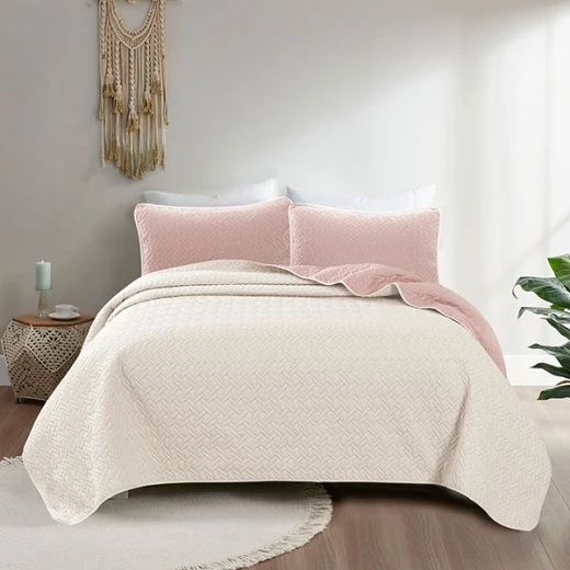 Nova home cross double face bedspread set, rose and ivory color, king size, 4 pieces - Nova Home - Image 2