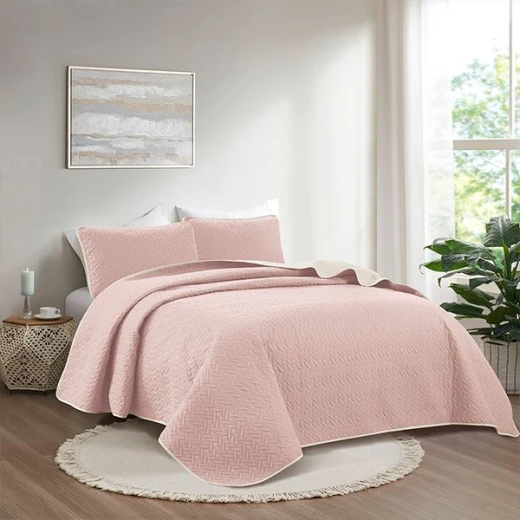 Nova home cross double face bedspread set, rose and ivory color, king size, 4 pieces Nova home cross double face bedspread set, rose and ivory color, king size, 4 pieces