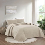 Nova home cross double face bedspread set, beige and ivory color, king size, 4 pieces - Nova Home