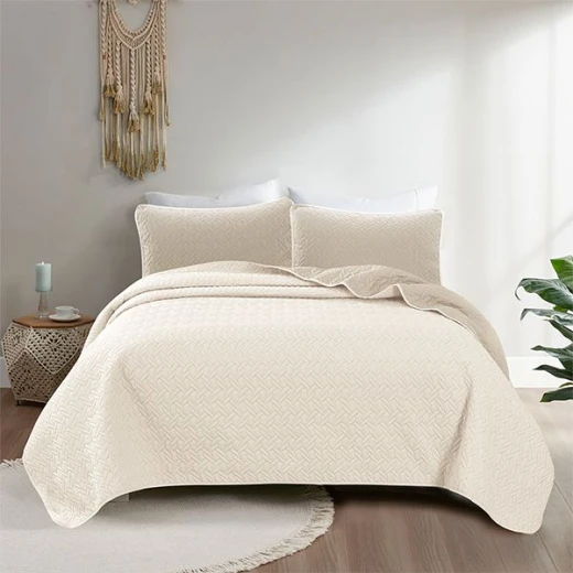 Nova home cross double face bedspread set, beige and ivory color, king size, 4 pieces - Nova Home - Image 3