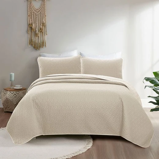 Nova home cross double face bedspread set, beige and ivory color, king size, 4 pieces - Nova Home - Image 2
