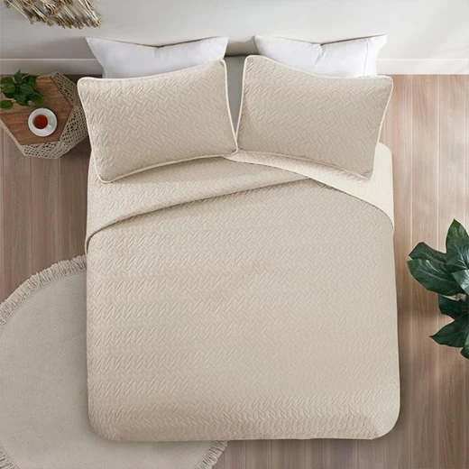 Nova home cross double face bedspread set, beige and ivory color, king size, 4 pieces - Nova Home - Image 5