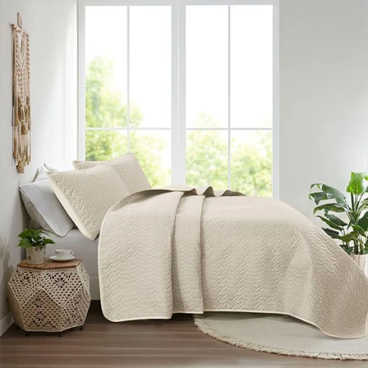 Nova home cross double face bedspread set, beige and ivory color, king size, 4 pieces - Nova Home - Image 9