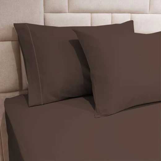 طقم شرشف مطاط بتصميم سادة, قطن, باللون البني داكن, حجم مجوز, 3 قطع من فيلدكريست - فيلدكريست - Image 4