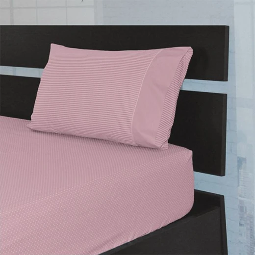 Cannon dots and stripes fitted sheet set, poly cotton, rose color, king size, 3 pieces - Cannon - Image 2