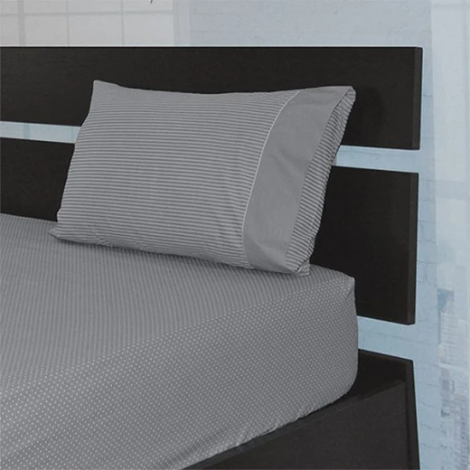 Cannon Dots And Stripes Fitted Sheet Set, Poly Cotton, Grey Color, Queen Size, 3 Pieces - Cannon - Image 6