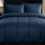 Nova Home UltraStripe Hotel Style Comforter Set, Navy Blue Color, King Size, 6 Pieces - Nova Home