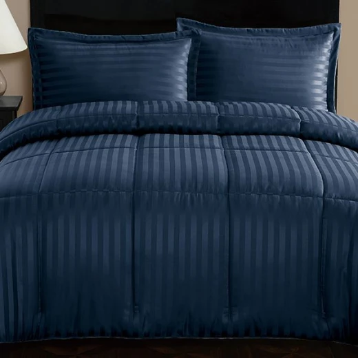 Nova Home UltraStripe Hotel Style Comforter Set, Navy Blue Color, King Size, 6 Pieces