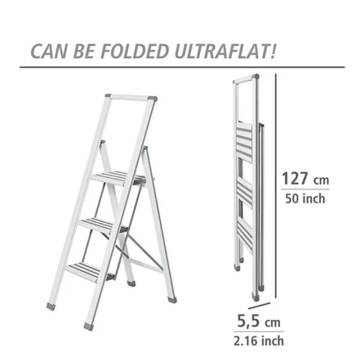 Wenko Aluminum Design Folding Stepladder 3-Step Household Ladder, Aluminum, Sliver - Wenko - Image 3